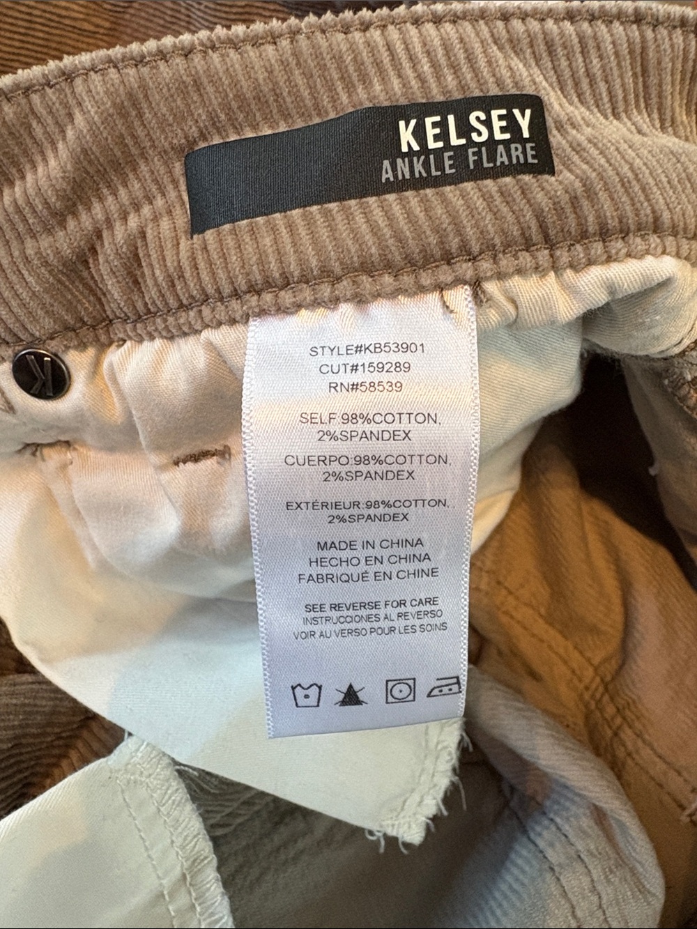 Kut from the Kloth Kelsey Ankle Flare Tan  Corduroy Trousers Size 16 - Picture 4 of 10